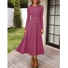 image:imageZESICA Womens Fall Long Sleeve Pleated Midi Sweater Dresses  2026 Fall Winter Clothes Crewneck Soft Knit Fabric Removable Belted Waist High Waist Flowy A Line Wedding Guest DressesEggplant