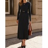 image:imageZESICA Womens Fall Long Sleeve Pleated Midi Sweater Dresses  2026 Fall Winter Clothes Crewneck Soft Knit Fabric Removable Belted Waist High Waist Flowy A Line Wedding Guest DressesBlack