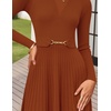 image:imageZESICA Womens Fall Long Sleeve Pleated Midi Sweater Dresses  2026 Fall Winter Clothes Crewneck Soft Knit Fabric Removable Belted Waist High Waist Flowy A Line Wedding Guest DressesRust