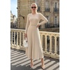image:imageZESICA Womens Fall Long Sleeve Pleated Midi Sweater Dresses  2026 Fall Winter Clothes Crewneck Soft Knit Fabric Removable Belted Waist High Waist Flowy A Line Wedding Guest DressesApricot