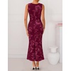 image:imageZESICA Womens Floral Mesh Slit Bodycon Wedding Guest Cocktail Midi Dress  2026 Summer Sleeveless Semi Formal Party Elegant Bridal Shower Bridesmaid Sexy Prom Beach Vacation Birthday DressesWine