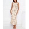 image:imageZESICA Womens Floral Mesh Slit Bodycon Wedding Guest Cocktail Midi Dress  2026 Summer Sleeveless Semi Formal Party Elegant Bridal Shower Bridesmaid Sexy Prom Beach Vacation Birthday DressesAlmond
