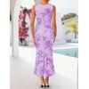 image:imageZESICA Womens Floral Mesh Slit Bodycon Wedding Guest Cocktail Midi Dress  2026 Summer Sleeveless Semi Formal Party Elegant Bridal Shower Bridesmaid Sexy Prom Beach Vacation Birthday DressesPurple