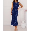 image:imageZESICA Womens Floral Mesh Slit Bodycon Wedding Guest Cocktail Midi Dress  2026 Summer Sleeveless Semi Formal Party Elegant Bridal Shower Bridesmaid Sexy Prom Beach Vacation Birthday DressesNavy
