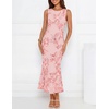 image:imageZESICA Womens Floral Mesh Slit Bodycon Wedding Guest Cocktail Midi Dress  2026 Summer Sleeveless Semi Formal Party Elegant Bridal Shower Bridesmaid Sexy Prom Beach Vacation Birthday DressesPink