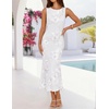 image:imageZESICA Womens Floral Mesh Slit Bodycon Wedding Guest Cocktail Midi Dress  2026 Summer Sleeveless Semi Formal Party Elegant Bridal Shower Bridesmaid Sexy Prom Beach Vacation Birthday DressesWhite