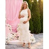 image:imageZESICA Womens Floral Mesh Slit Bodycon Wedding Guest Cocktail Midi Dress  2026 Summer Sleeveless Semi Formal Party Elegant Bridal Shower Bridesmaid Sexy Prom Beach Vacation Birthday DressesApricot