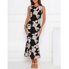 image:imageZESICA Womens Floral Mesh Slit Bodycon Wedding Guest Cocktail Midi Dress  2026 Summer Sleeveless Semi Formal Party Elegant Bridal Shower Bridesmaid Sexy Prom Beach Vacation Birthday DressesBlack