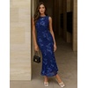 image:imageZESICA Womens Floral Mesh Slit Bodycon Wedding Guest Cocktail Midi Dress  2026 Summer Sleeveless Semi Formal Party Elegant Bridal Shower Bridesmaid Sexy Prom Beach Vacation Birthday DressesNavy