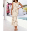image:imageZESICA Womens Floral Mesh Slit Bodycon Wedding Guest Cocktail Midi Dress  2026 Summer Sleeveless Semi Formal Party Elegant Bridal Shower Bridesmaid Sexy Prom Beach Vacation Birthday DressesAlmond