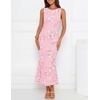image:imageZESICA Womens Floral Mesh Slit Bodycon Wedding Guest Cocktail Midi Dress  2026 Summer Sleeveless Semi Formal Party Elegant Bridal Shower Bridesmaid Sexy Prom Beach Vacation Birthday DressesLightpink