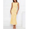 image:imageZESICA Womens Floral Mesh Slit Bodycon Wedding Guest Cocktail Midi Dress  2026 Summer Sleeveless Semi Formal Party Elegant Bridal Shower Bridesmaid Sexy Prom Beach Vacation Birthday DressesYellow
