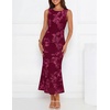 image:imageZESICA Womens Floral Mesh Slit Bodycon Wedding Guest Cocktail Midi Dress  2026 Summer Sleeveless Semi Formal Party Elegant Bridal Shower Bridesmaid Sexy Prom Beach Vacation Birthday DressesWine