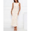 image:imageZESICA Womens Floral Mesh Slit Bodycon Wedding Guest Cocktail Midi Dress  2026 Summer Sleeveless Semi Formal Party Elegant Bridal Shower Bridesmaid Sexy Prom Beach Vacation Birthday DressesApricot