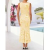image:imageZESICA Womens Floral Mesh Slit Bodycon Wedding Guest Cocktail Midi Dress  2026 Summer Sleeveless Semi Formal Party Elegant Bridal Shower Bridesmaid Sexy Prom Beach Vacation Birthday DressesYellow