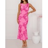 image:imageZESICA Womens Floral Mesh Slit Bodycon Wedding Guest Cocktail Midi Dress  2026 Summer Sleeveless Semi Formal Party Elegant Bridal Shower Bridesmaid Sexy Prom Beach Vacation Birthday DressesRose