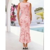 image:imageZESICA Womens Floral Mesh Slit Bodycon Wedding Guest Cocktail Midi Dress  2026 Summer Sleeveless Semi Formal Party Elegant Bridal Shower Bridesmaid Sexy Prom Beach Vacation Birthday DressesPink