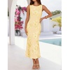 image:imageZESICA Womens Floral Mesh Slit Bodycon Wedding Guest Cocktail Midi Dress  2026 Summer Sleeveless Semi Formal Party Elegant Bridal Shower Bridesmaid Sexy Prom Beach Vacation Birthday DressesYellow