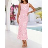 image:imageZESICA Womens Floral Mesh Slit Bodycon Wedding Guest Cocktail Midi Dress  2026 Summer Sleeveless Semi Formal Party Elegant Bridal Shower Bridesmaid Sexy Prom Beach Vacation Birthday DressesLightpink