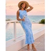 image:imageZESICA Womens Floral Mesh Slit Bodycon Wedding Guest Cocktail Midi Dress  2026 Summer Sleeveless Semi Formal Party Elegant Bridal Shower Bridesmaid Sexy Prom Beach Vacation Birthday DressesBlue