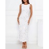 image:imageZESICA Womens Floral Mesh Slit Bodycon Wedding Guest Cocktail Midi Dress  2026 Summer Sleeveless Semi Formal Party Elegant Bridal Shower Bridesmaid Sexy Prom Beach Vacation Birthday DressesWhite