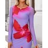 image:imageZESICA Womens Long Sleeve Floral Side Slit Bodycon Maxi Dresses  Crewneck Slim Fit Ruched Lined Mesh 2026 Fall Boho Trendy Formal Wedding Guest Cocktail Party Casual Going Out VacationViolets