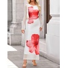 image:imageZESICA Womens Long Sleeve Floral Side Slit Bodycon Maxi Dresses  Crewneck Slim Fit Ruched Lined Mesh 2026 Fall Boho Trendy Formal Wedding Guest Cocktail Party Casual Going Out VacationWhite