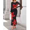 image:imageZESICA Womens Long Sleeve Floral Side Slit Bodycon Maxi Dresses  Crewneck Slim Fit Ruched Lined Mesh 2026 Fall Boho Trendy Formal Wedding Guest Cocktail Party Casual Going Out VacationBlack