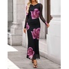 image:imageZESICA Womens Long Sleeve Floral Side Slit Bodycon Maxi Dresses  Crewneck Slim Fit Ruched Lined Mesh 2026 Fall Boho Trendy Formal Wedding Guest Cocktail Party Casual Going Out VacationPurple