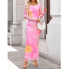 image:imageZESICA Womens Long Sleeve Floral Side Slit Bodycon Maxi Dresses  Crewneck Slim Fit Ruched Lined Mesh 2026 Fall Boho Trendy Formal Wedding Guest Cocktail Party Casual Going Out VacationPink
