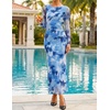 image:imageZESICA Womens Long Sleeve Floral Side Slit Bodycon Maxi Dresses  Crewneck Slim Fit Ruched Lined Mesh 2026 Fall Boho Trendy Formal Wedding Guest Cocktail Party Casual Going Out VacationBlue