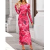 image:imageZESICA Womens Long Sleeve Floral Side Slit Bodycon Maxi Dresses  Crewneck Slim Fit Ruched Lined Mesh 2026 Fall Boho Trendy Formal Wedding Guest Cocktail Party Casual Going Out VacationRose