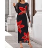 image:imageZESICA Womens Long Sleeve Floral Side Slit Bodycon Maxi Dresses  Crewneck Slim Fit Ruched Lined Mesh 2026 Fall Boho Trendy Formal Wedding Guest Cocktail Party Casual Going Out VacationBlack