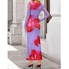 image:imageZESICA Womens Long Sleeve Floral Side Slit Bodycon Maxi Dresses  Crewneck Slim Fit Ruched Lined Mesh 2026 Fall Boho Trendy Formal Wedding Guest Cocktail Party Casual Going Out VacationViolets