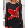 image:imageZESICA Womens Long Sleeve Floral Side Slit Bodycon Maxi Dresses  Crewneck Slim Fit Ruched Lined Mesh 2026 Fall Boho Trendy Formal Wedding Guest Cocktail Party Casual Going Out VacationBlack