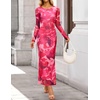 image:imageZESICA Womens Long Sleeve Floral Side Slit Bodycon Maxi Dresses  Crewneck Slim Fit Ruched Lined Mesh 2026 Fall Boho Trendy Formal Wedding Guest Cocktail Party Casual Going Out VacationRose