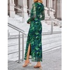 image:imageZESICA Womens Long Sleeve Floral Side Slit Bodycon Maxi Dresses  Crewneck Slim Fit Ruched Lined Mesh 2026 Fall Boho Trendy Formal Wedding Guest Cocktail Party Casual Going Out VacationGreen