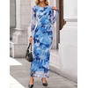 image:imageZESICA Womens Long Sleeve Floral Side Slit Bodycon Maxi Dresses  Crewneck Slim Fit Ruched Lined Mesh 2026 Fall Boho Trendy Formal Wedding Guest Cocktail Party Casual Going Out VacationBlue