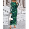 image:imageZESICA Womens Long Sleeve Floral Side Slit Bodycon Maxi Dresses  Crewneck Slim Fit Ruched Lined Mesh 2026 Fall Boho Trendy Formal Wedding Guest Cocktail Party Casual Going Out VacationGreen