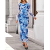 image:imageZESICA Womens Long Sleeve Floral Side Slit Bodycon Maxi Dresses  Crewneck Slim Fit Ruched Lined Mesh 2026 Fall Boho Trendy Formal Wedding Guest Cocktail Party Casual Going Out VacationBlue