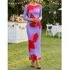 image:imageZESICA Womens Long Sleeve Floral Side Slit Bodycon Maxi Dresses  Crewneck Slim Fit Ruched Lined Mesh 2026 Fall Boho Trendy Formal Wedding Guest Cocktail Party Casual Going Out VacationViolets