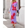 image:imageZESICA Womens Long Sleeve Floral Side Slit Bodycon Maxi Dresses  Crewneck Slim Fit Ruched Lined Mesh 2026 Fall Boho Trendy Formal Wedding Guest Cocktail Party Casual Going Out VacationViolets