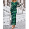 image:imageZESICA Womens Long Sleeve Floral Side Slit Bodycon Maxi Dresses  Crewneck Slim Fit Ruched Lined Mesh 2026 Fall Boho Trendy Formal Wedding Guest Cocktail Party Casual Going Out VacationGreen