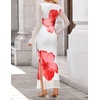 image:imageZESICA Womens Long Sleeve Floral Side Slit Bodycon Maxi Dresses  Crewneck Slim Fit Ruched Lined Mesh 2026 Fall Boho Trendy Formal Wedding Guest Cocktail Party Casual Going Out VacationWhite