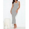 image:imageZESICA Womens Summer Sleeveless Ribbed Knit Bodycon Midi Dresses  Casual Striped Square Neck Slim Fit Sundress Comfy Soft Stretch Long Tank Dresses Daily Beach Vacation Outfits ClothesWhite