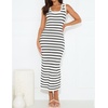 image:imageZESICA Womens Summer Sleeveless Ribbed Knit Bodycon Midi Dresses  Casual Striped Square Neck Slim Fit Sundress Comfy Soft Stretch Long Tank Dresses Daily Beach Vacation Outfits ClothesWhite