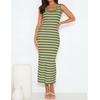 image:imageZESICA Womens Summer Sleeveless Ribbed Knit Bodycon Midi Dresses  Casual Striped Square Neck Slim Fit Sundress Comfy Soft Stretch Long Tank Dresses Daily Beach Vacation Outfits ClothesOlivegreen