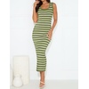 image:imageZESICA Womens Summer Sleeveless Ribbed Knit Bodycon Midi Dresses  Casual Striped Square Neck Slim Fit Sundress Comfy Soft Stretch Long Tank Dresses Daily Beach Vacation Outfits ClothesOlivegreen