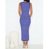 image:imageZESICA Womens Summer Sleeveless Ribbed Knit Bodycon Midi Dresses  Casual Striped Square Neck Slim Fit Sundress Comfy Soft Stretch Long Tank Dresses Daily Beach Vacation Outfits ClothesRoyalblue