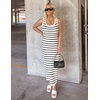 image:imageZESICA Womens Summer Sleeveless Ribbed Knit Bodycon Midi Dresses  Casual Striped Square Neck Slim Fit Sundress Comfy Soft Stretch Long Tank Dresses Daily Beach Vacation Outfits ClothesWhite